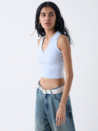 Nuon Light Blue Cable-Knitted Top