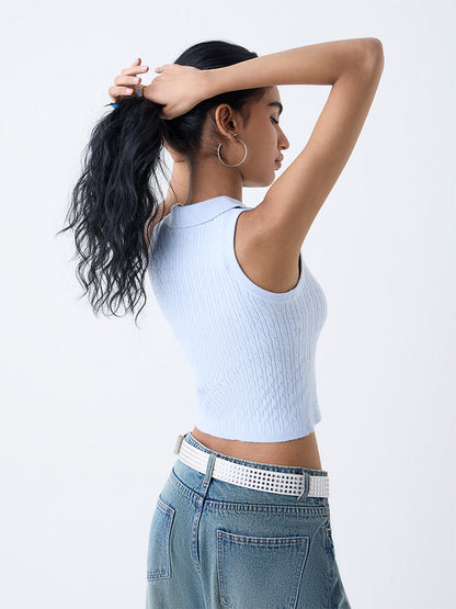 Nuon Light Blue Cable-Knitted Top
