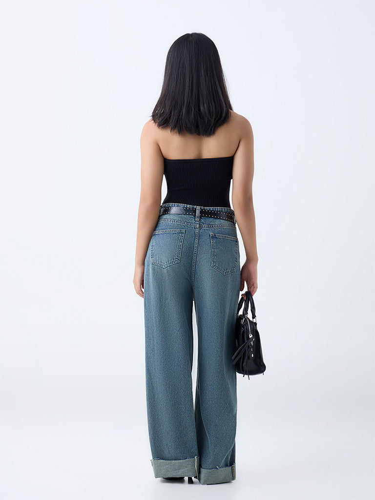 Nuon Black Ribbed-Textured Tube Top