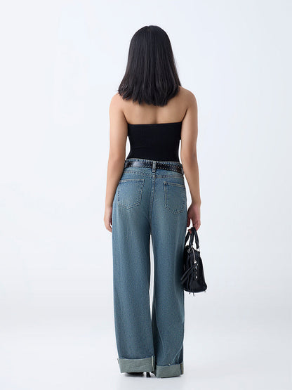 Nuon Black Ribbed-Textured Tube Top