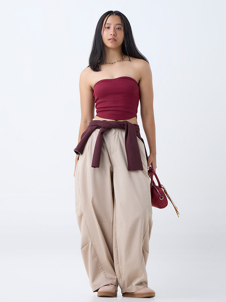 Nuon Wine Ribbed Cotton-Blend Tube Top