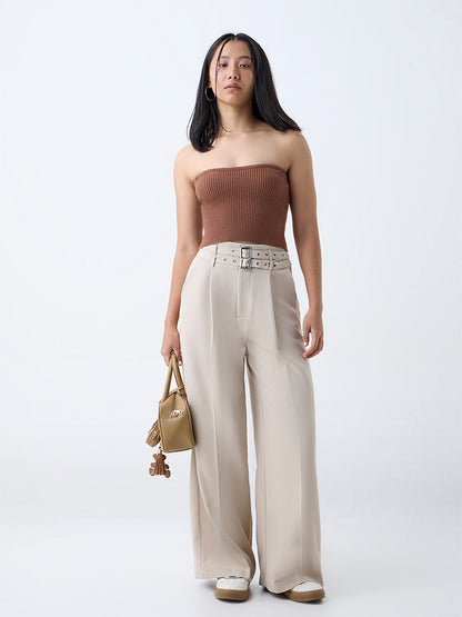 Nuon Brown Ribbed-Textured Tube Top
