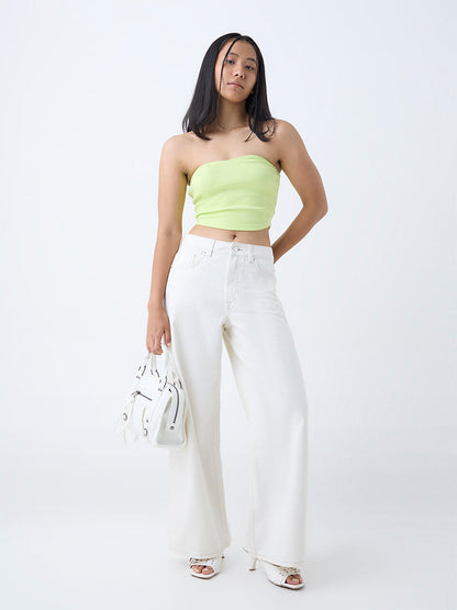 Nuon Lime Ribbed Cotton-Blend Tube Top