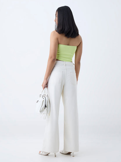 Nuon Lime Ribbed Cotton-Blend Tube Top