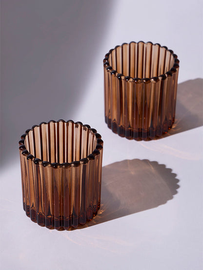 Westside Home Dark Brown Glass Votive Tealight Candle Holder (Set of 2) - Festive Season Gift