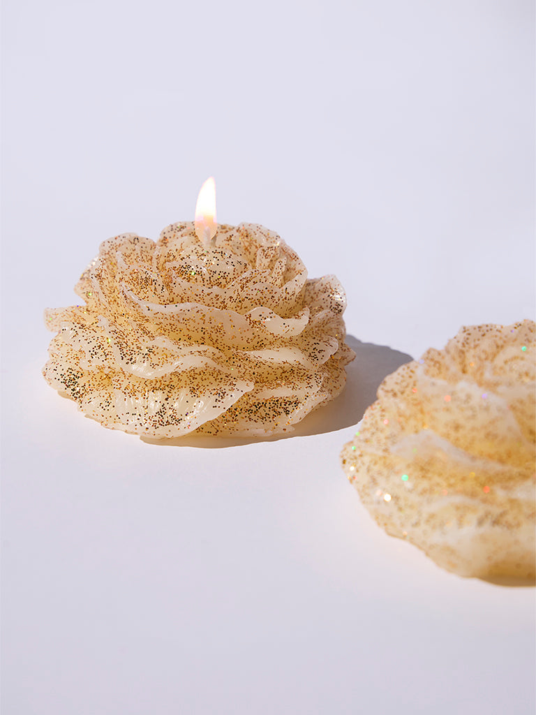 Westside Home Ivory Floral Candles (Set of 2) - Festive Season Gift