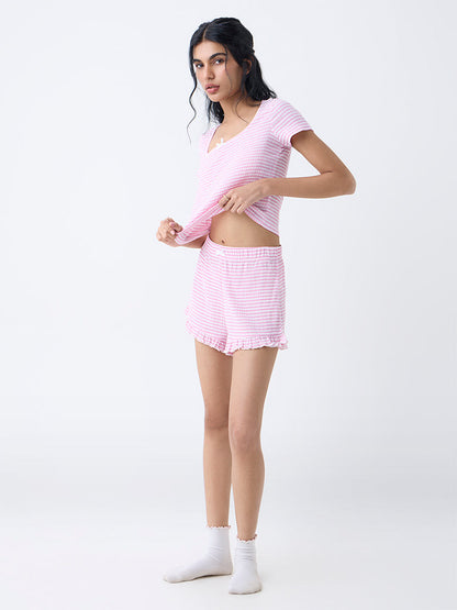 Superstar Pink Gingham Checkered High-Rise Shorts