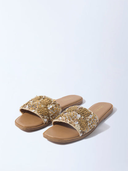 LUNA BLU Light Brown Embellished Slides