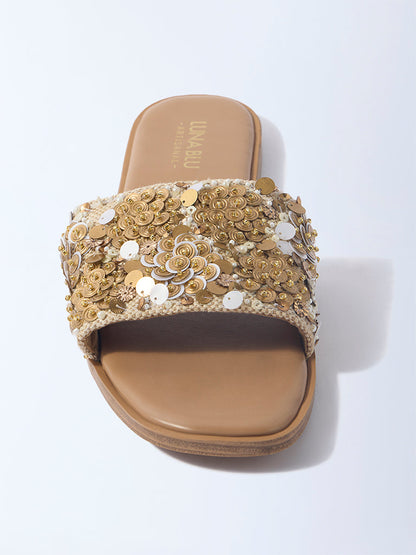 LUNA BLU Light Brown Embellished Slides