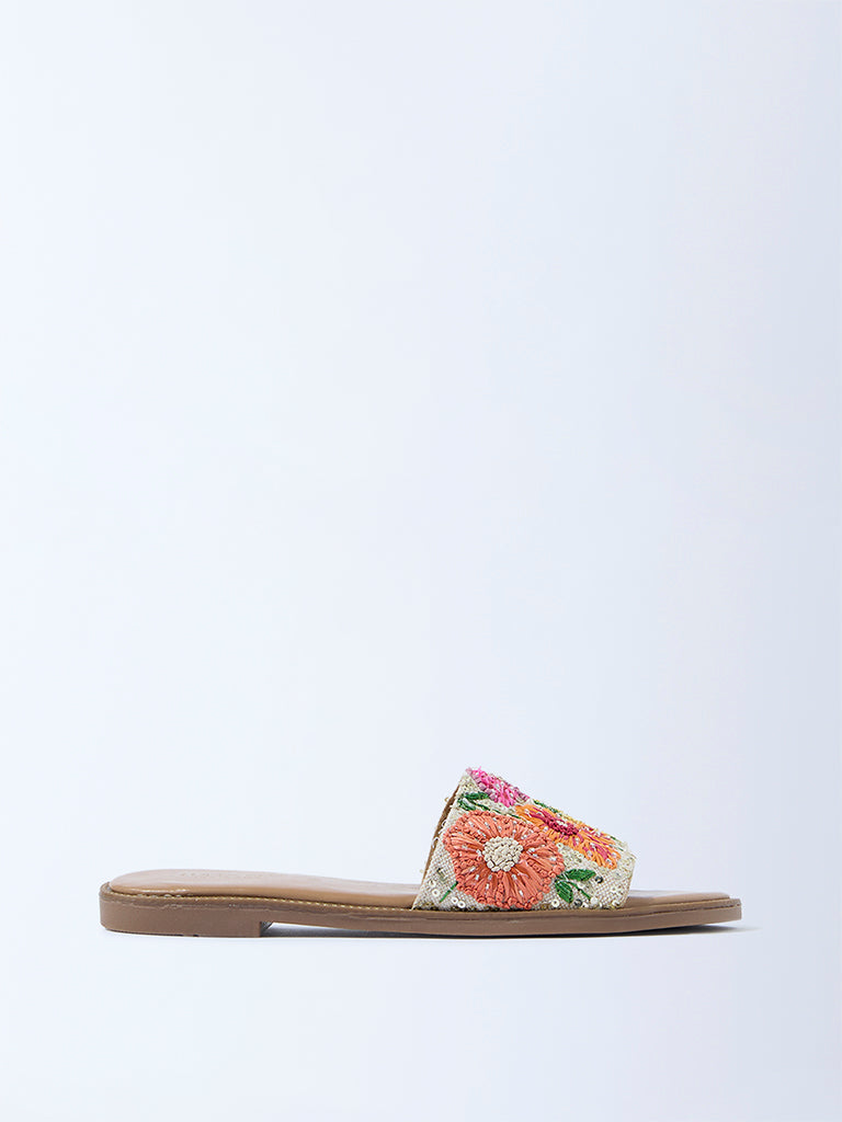 LUNA BLU Multicolour Floral Embroidered Slides