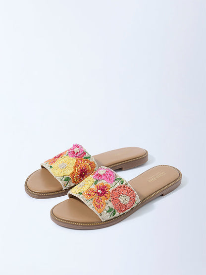 LUNA BLU Multicolour Floral Embroidered Slides