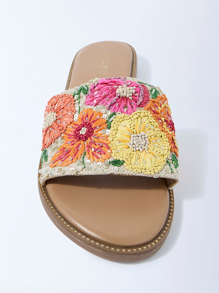 LUNA BLU Multicolour Floral Embroidered Slides