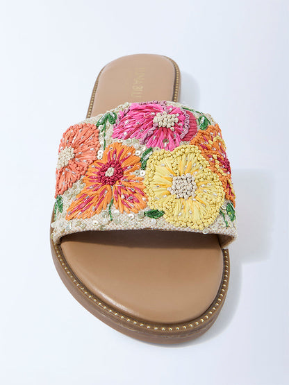 LUNA BLU Multicolour Floral Embroidered Slides