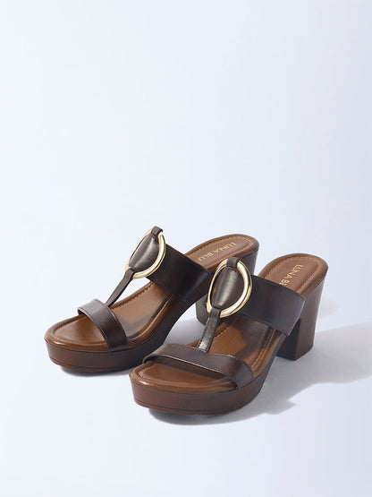 LUNA BLU Brown Hardware-Detailed Block Heel Sandals