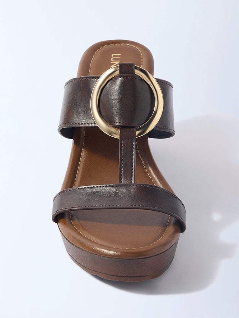 LUNA BLU Brown Hardware-Detailed Block Heel Sandals
