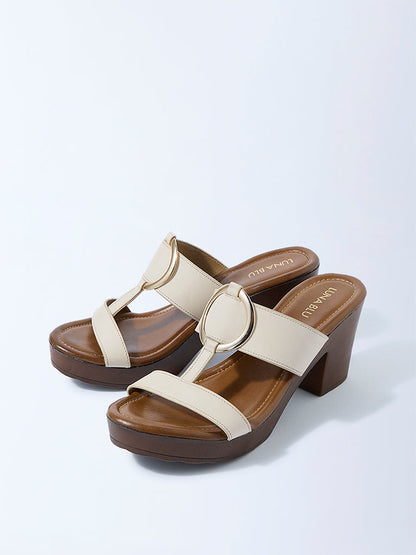 LUNA BLU Ivory Block-Heel Sandals