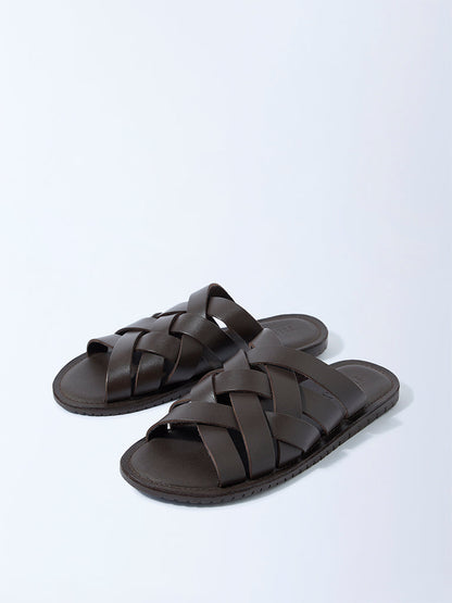 SOLEPLAY Brown Criss-Cross Strap Leather Sandals