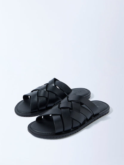 SOLEPLAY Black Criss-Cross Strap Leather Sandals