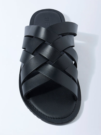 SOLEPLAY Black Criss-Cross Strap Leather Sandals