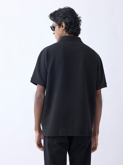 WES Casuals Black Relaxed-Fit Quarter-Zip Polo T-Shirt