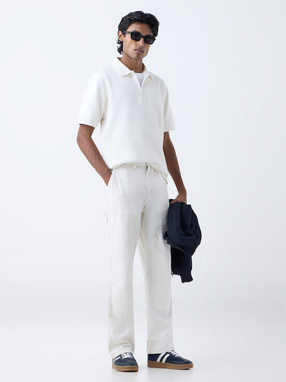 WES Casuals Off-White Relaxed-Fit Three-Quarter Zip T-Shirt