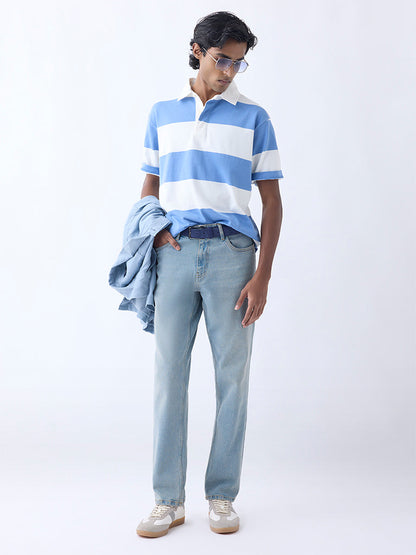 WES Casuals Blue Relaxed-Fit Cotton-Blend Polo T-Shirt