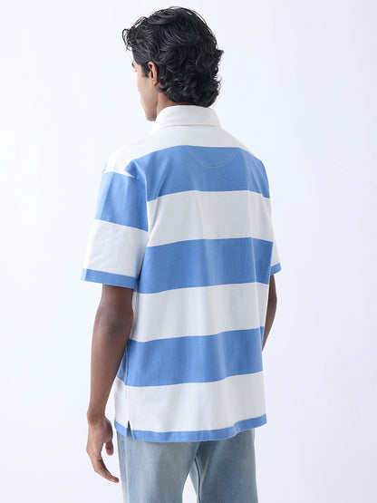 WES Casuals Blue Relaxed-Fit Cotton-Blend Polo T-Shirt