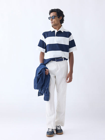 WES Casuals Navy Relaxed-Fit Cotton-Blend Polo T-Shirt