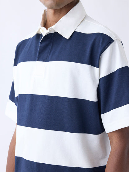 WES Casuals Navy Relaxed-Fit Cotton-Blend Polo T-Shirt