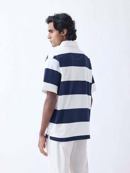 WES Casuals Navy Relaxed-Fit Cotton-Blend Polo T-Shirt