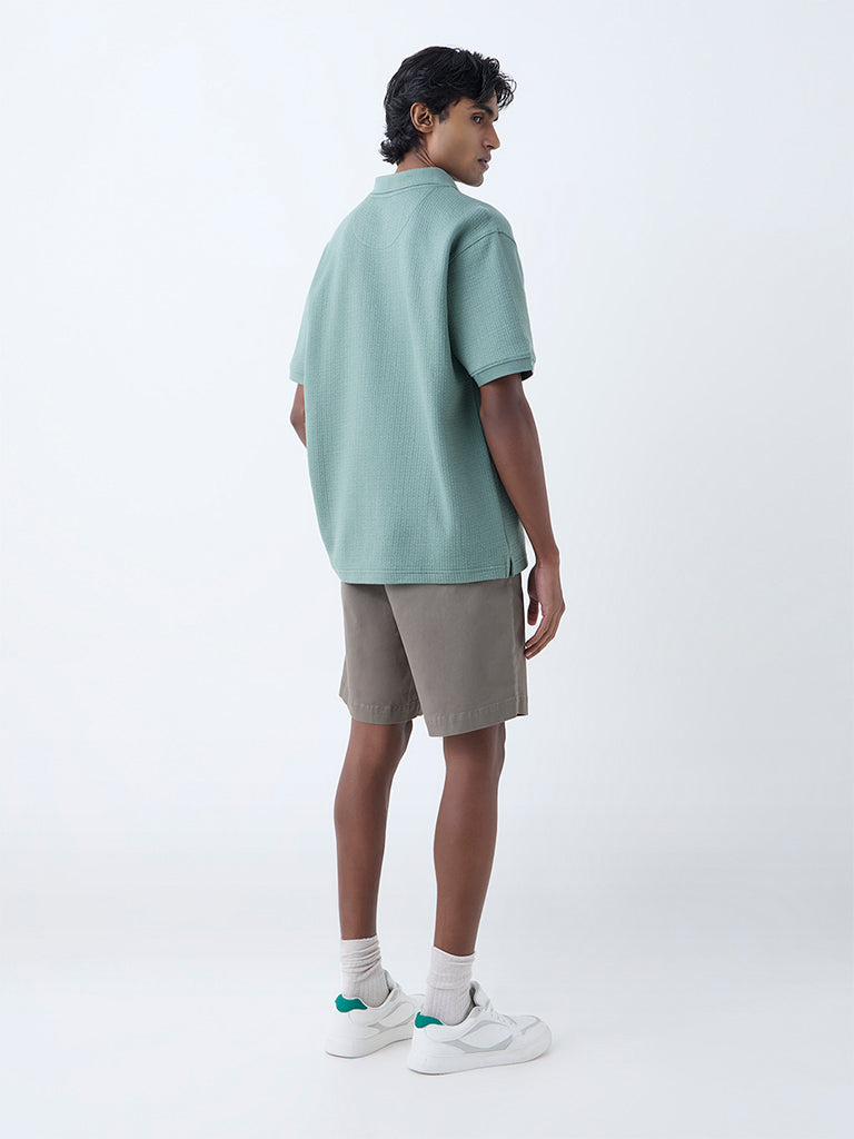 WES Casuals Sage Relaxed-Fit Quarter-Zip Cotton-Blend Polo T-Shirt