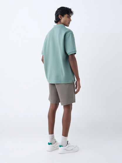 WES Casuals Sage Relaxed-Fit Quarter-Zip Cotton-Blend Polo T-Shirt
