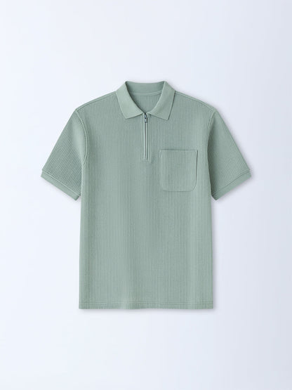 WES Casuals Sage Relaxed-Fit Quarter-Zip Cotton-Blend Polo T-Shirt