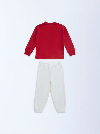 HOP Kids Red Printed Cotton-Blend Sweatshirt and Joggers Set