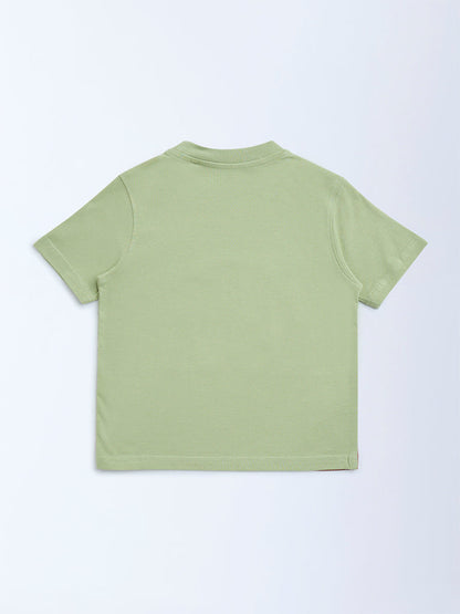 HOP Kids Green Teddy Bear Printed Cotton T-Shirt