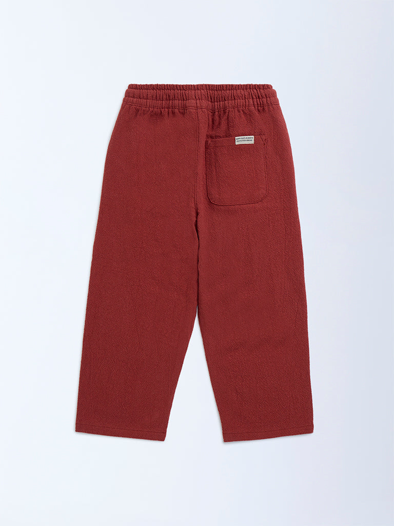 HOP Kids Rust Solid Mid-Rise Cotton Trousers