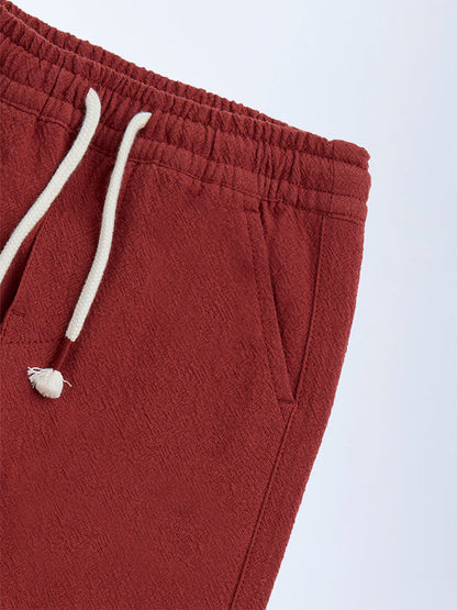 HOP Kids Rust Solid Mid-Rise Cotton Trousers