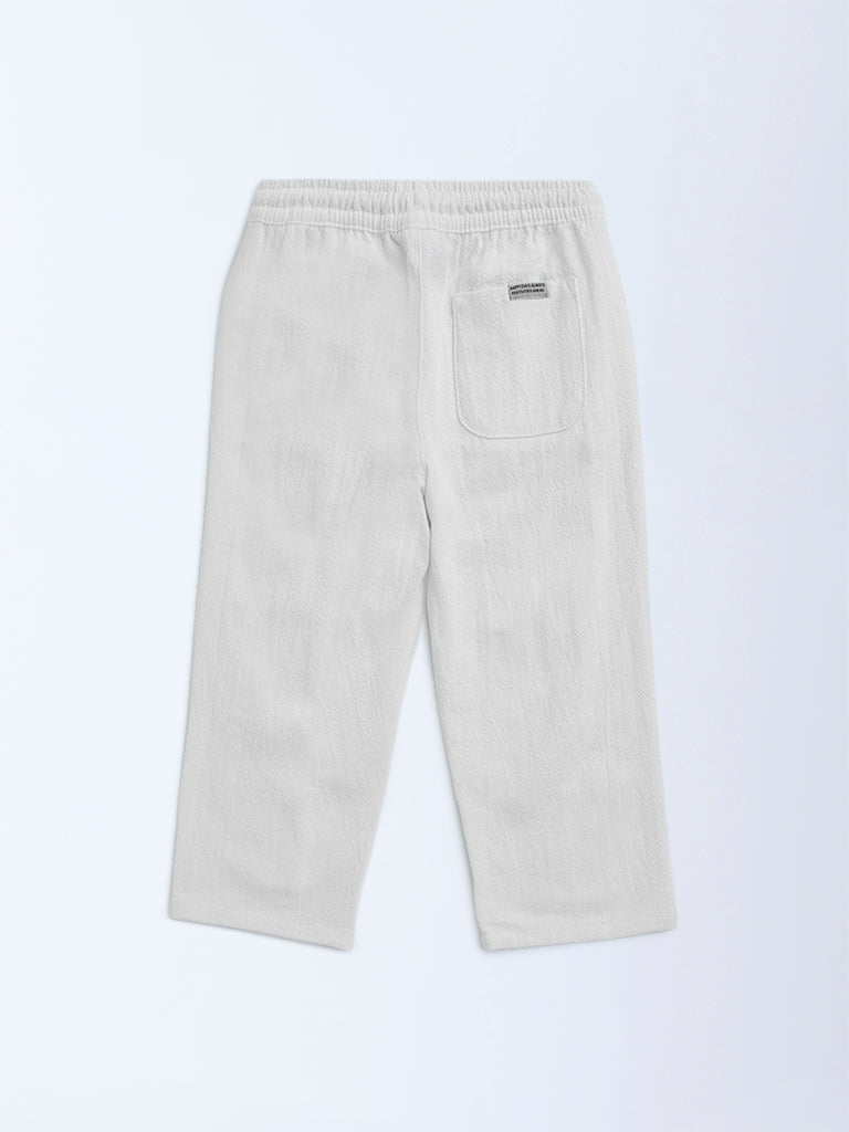 HOP Kids White Solid Mid-Rise Cotton Trousers