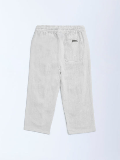 HOP Kids White Solid Mid-Rise Cotton Trousers