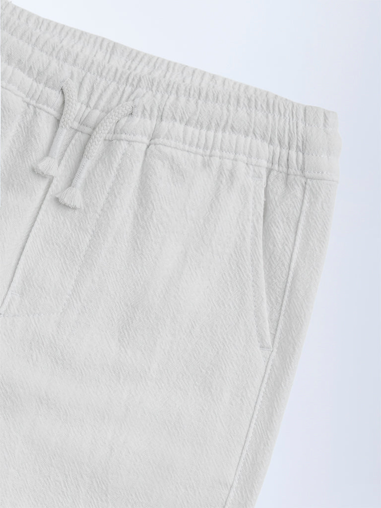 HOP Kids White Solid Mid-Rise Cotton Trousers
