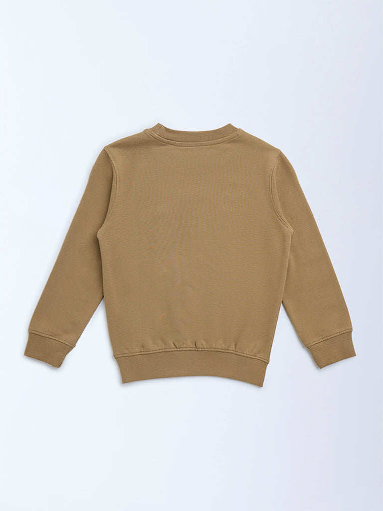 HOP Kids Taupe Embossed Cotton Sweatshirt
