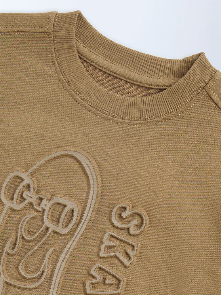 HOP Kids Taupe Embossed Cotton Sweatshirt