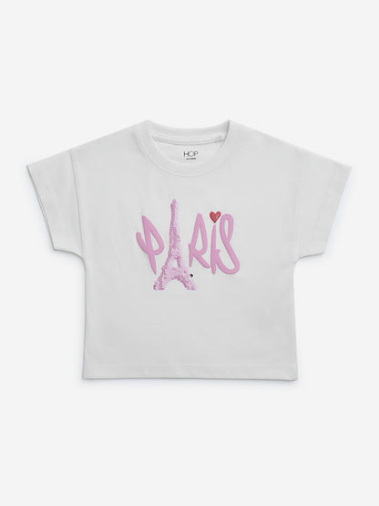 HOP Kids White Sequin Embellished Cotton T-Shirt
