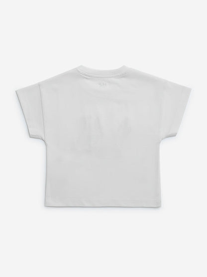 HOP Kids White Sequin Embellished Cotton T-Shirt