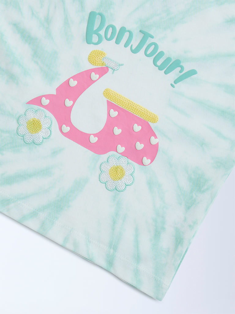 HOP Kids Green Tie-Dye Design Cotton T-Shirt
