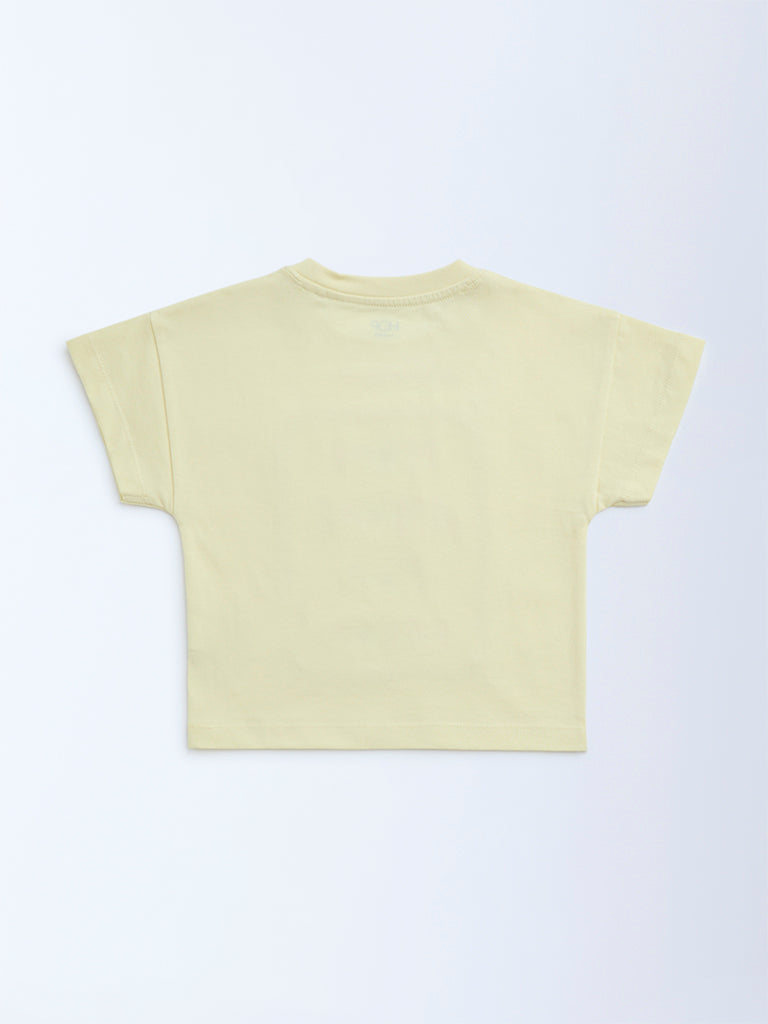 HOP Kids Yellow Text Detailed Cotton T-Shirt