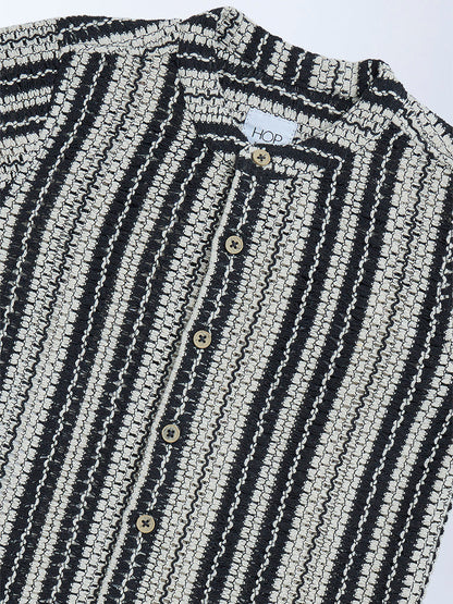 HOP Kids Black Striped Textured Cotton Shirt