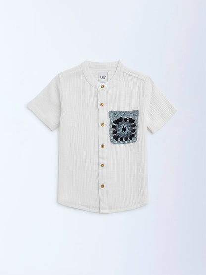 HOP Kids White Crinkle-Textured Cotton Shirt