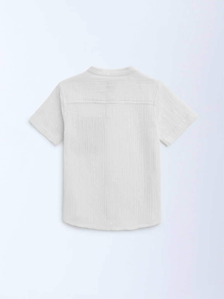 HOP Kids White Crinkle-Textured Cotton Shirt