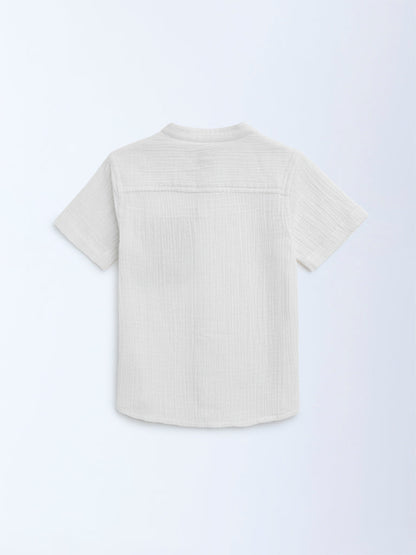 HOP Kids White Crinkle-Textured Cotton Shirt
